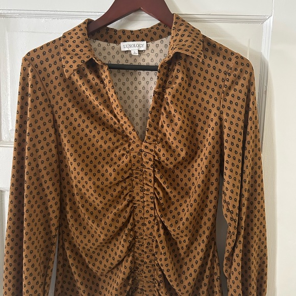 Luxology Brown and Patterned Women's Top, Small - Picture 1 of 2